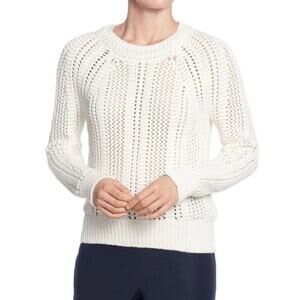 T TAHARI Women's Open Knit Cotton Blend Crewneck Sweater Chunky Knit Fisherman